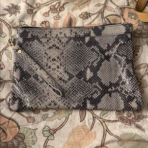 LAURA Di MAGGIO ITALY Snakeskin Print Genuine Leather tan Wristlet Clutch‎ Bag